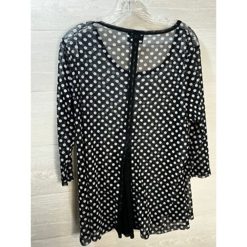 Lynn Ritchie Silver Black Polka-Dot Blouse See Through‎ Large